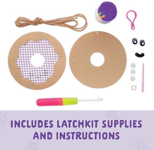LatchKits Mini Donut - Latch Hook Kits for Kids, Arts and Crafts, Yarn Art, Kids Crafts, Toys for Girls, Birthday Gift for Girls, Easy to Follow Patten, Hook Included, Craft Kits, Ages 6+