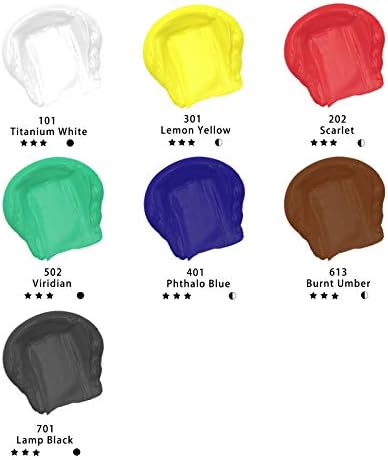 Artecho 7 Colors Acrylic Paint 6x60ml & 1x120ml Titanium White Tube | Semi Glossy Finish, High Pigment Rich Color Craft Paint for Canvas, Rocks, Wood, Fabric, Ceramic, Non-Toxic
