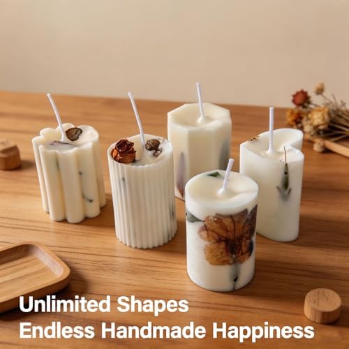 8PCS Silicone Candle Molds Set - Cylinder/Hexagon/Star/Heart/Flower/Cat Head Shapes for DIY Candle Making, Soap, Resin Crafts, Reusable and Easy Release Candle Making Kit with Multiple Shape and Sizes