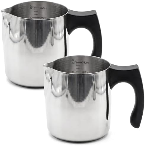 2 Pcs Wax Melting Pitcher 12oz 304 Stainless Steel Wax Pouring Pitcher Double Boiler Candle Making Pouring Pot with Heat-resistant Handle, Dripless Spout for Soy DIY