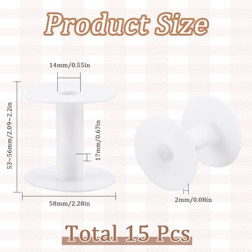 SUNNYCLUE 15Pcs Wire Weaving Bobbin Plastic Ribbon Spool Bulk Small Diameter Empty Thread Rope Chain Roll Crochet Cords Organizer Lace Line White Spools for Embroidery Thread Yarn Making DIY Crafts