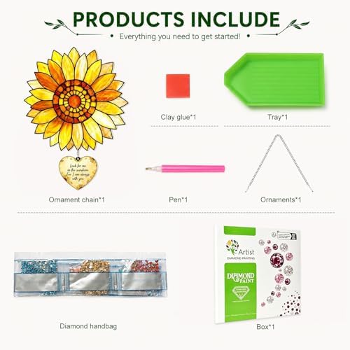 HMZephitiquc Sunflower Hanging Diamond Art Kits for Adults, Sunflower Diamond Painting Suncatchers, 5D Gem Art for Adults, Sun Catchers Indoor Window Crafts for Gift Home Decor