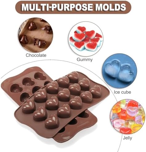 2 Pack 3D Heart Silicone Chocolate Molds Food Grade Non-Stick Easy Release for Candy Jelly Ice Cube Soap Making Perfect for Valentine's Day Wedding Party Gifts