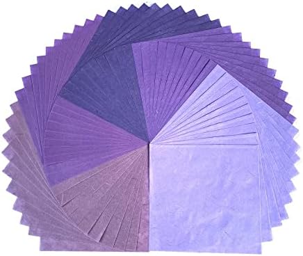 Natural Fiber Mulberry Paper Sheets 6 x 6 Inches, 50 PCS Handmade Craft Paper for Origami, Scrapbooking, Card Making, DIY Decoration, Mixed Media Art (Purple Tone, 6x6 Inch)