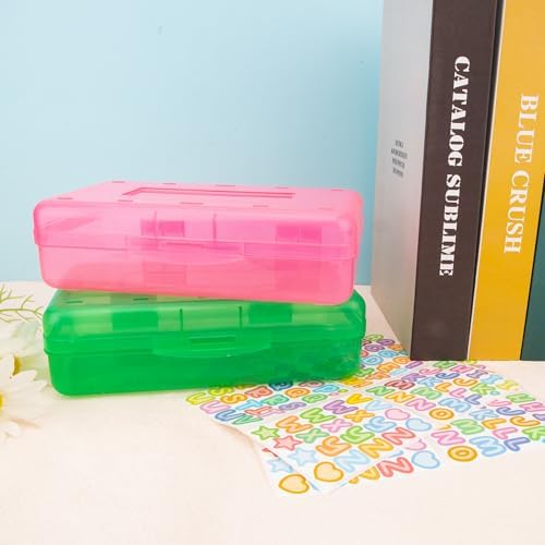 Pink and Green Pencil Box, Clear Case, Large Capacity Hard Stackable Storage for Girls, 2 Pack