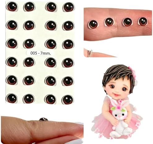 Googly Eyes Self Adhesive - Brown 3D Resin 24 Pcs 7mm Amigurumi Doll Eyes
