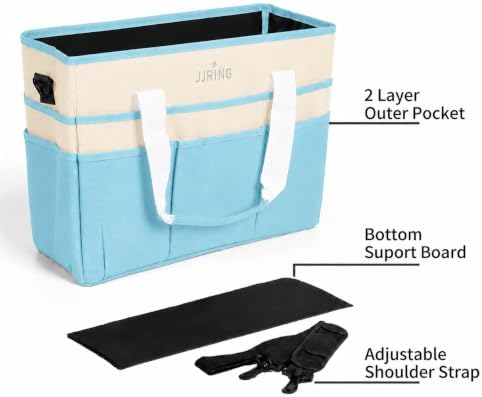 JJRING Craft Organizer Tote Bag Large Art Storage Caddy Sky Blue and Beige | With Multiple Pockets For Sewing, Scrapbooking, School, Medical, And Office Supplies