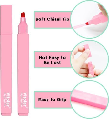 Vitoler Highlighters Assorted Colors,Chisel Tip No Bleed,12 Pack | long lasting ,Aesthetic,high quality for bible study,books,journal,writing,school office
