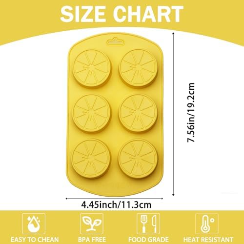 2PCS Silicone Lemon Ice Molds, 6-Cavity Fruit Lemon Shaped Chocolate Molds for Ice Cube, Candy, Jelly, Dessert, Cupcake and Cake Decoration