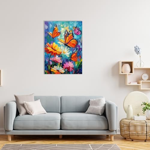 MAXBYE Paint By Numbers Kit for Adults with Frame and Wooden Easel, Colorful Butterfly Acrylic Simple Oil Painting Kits for Beginners, Gift Home Wall Garden Decor Any Festival 10×14 in