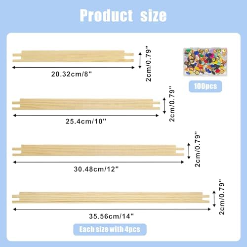 8 Sets Stretcher Bars for Needlework,16 PCS 4 Sizes(8, 10, 12, 14 Inches)
