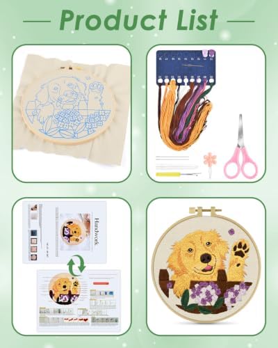 ERKOON Embroidery Kit for Beginners Adult Golden Retriever Cross Stitch Set