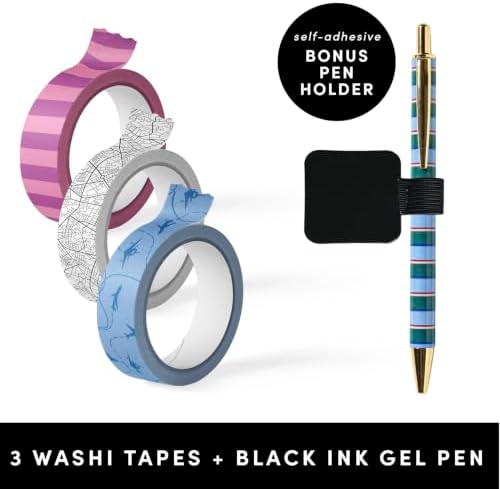 PAPERAGE Travel Journal Kit, Travel Notebook & Scrapbook Set, Hardcover Blank Spiral Notebook, 5 Sticker Sheets, 2 Photo Corners, 3 Washi Tapes & Black-Ink Gel Pen with Pen Holder - Cognac
