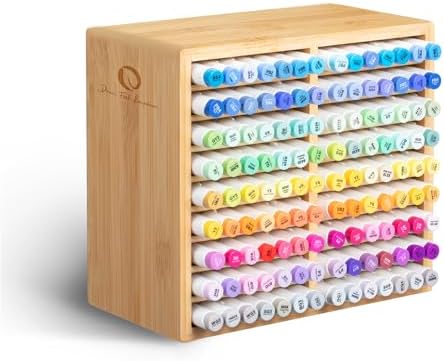 Ohuhu Bamboo Marker Organizer, Wooden Desktop Storage Holds 126 Markers