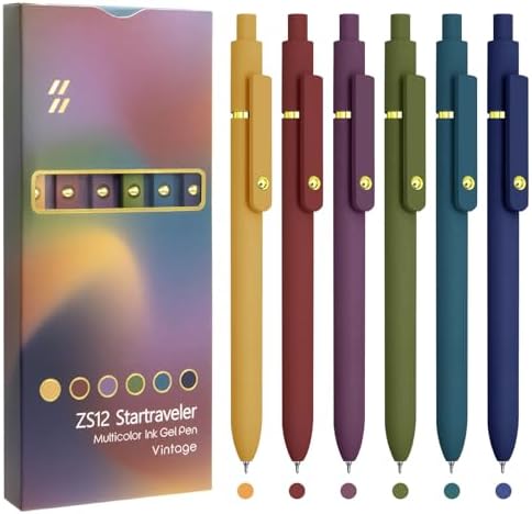 UIXJODO Colorful Pens, 6 Pcs Colored Pens Fine Point Smooth Writing Pen, 0.5mm Colored Ink Gel Pen for Journaling Note Taking Writing, Office School Supplies Gifts for Women (6 Pcs Gold Vintage)