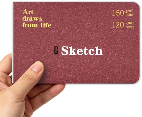 Hardcover Pocket Sketchbook, 3.5" x 5.4" Mini Small Travel Drawing Journal, 92lb/150gsm Heavyweight Paper, 120 Pages Blank Sketch Book for Adults Artists Mixed Media, Ideal Gift,Wine Red