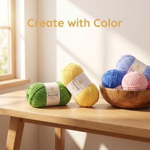 Thin Chenille Yarn for Crocheting & Knitting, Soft Plush Yarn for DIY Crafts, Amigurumi, Home Decor - 3 Light - 4 Pack of 1.7oz/142yds - Tan