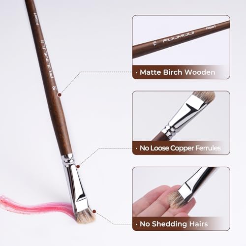Fuumuui Professional Paint Brush Set, 4Pcs Natural Badger Hair with Filbert Shape Blending Mop Oil Paint Brushes for Acrylic Painting Oil and Gouache