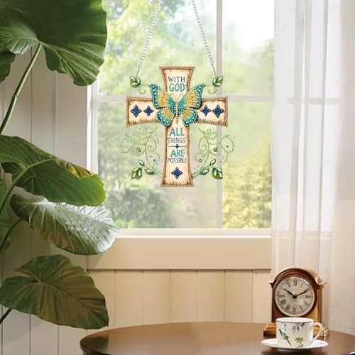 RYMILIE Hanging Diamond Art Kits for Adults Butterfly Cross 8x8inch