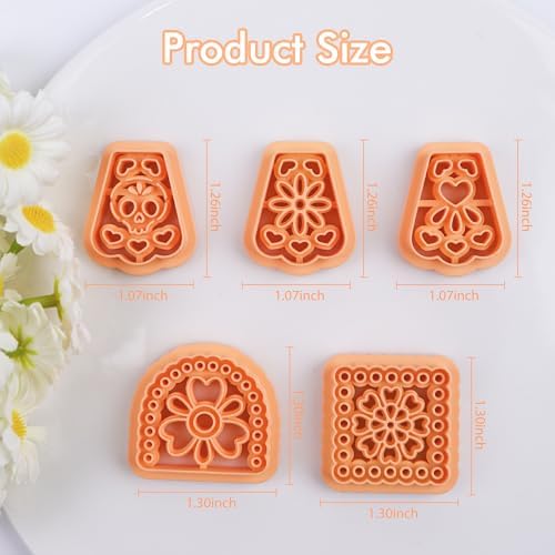 Puocaon Papel Picado Clay Cutters - 5 Pcs Mexican Tile Clay Cutters for Polymer Clay Jewelry, Day of the Dead Papel Picado Banner Polymer Clay Cutters for Earrings Making, Folk Art Clay Earring Cutter