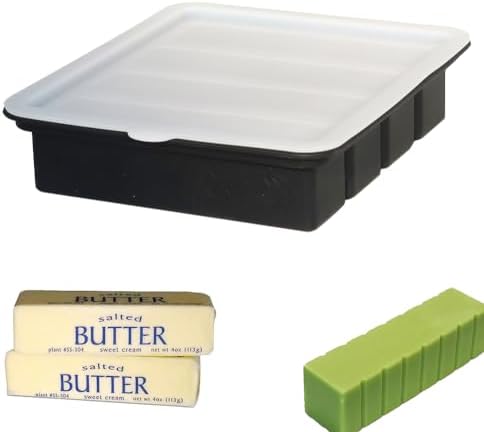 Silicone Butter Mold with Lid - Non-Stick Butter Tray for Making 4 Butter Sticks - Silicone Butter Mould Container Forms for Making Herb Butter Candles Baking Cookies-Smart Kitchen Gadget (Black)
