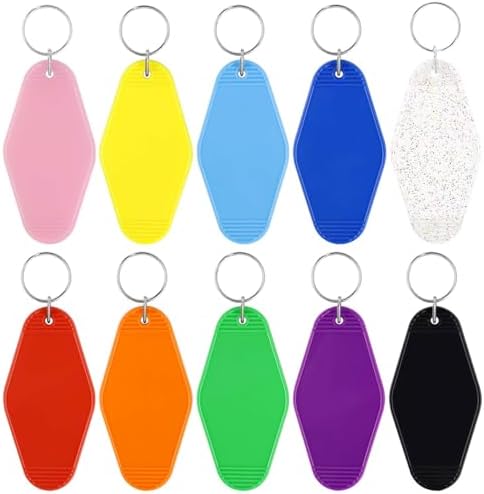 TKYPZY 10 Pcs Motel Keychain Blank Hotel Keychain Bulk Rhombus Key Tags Plastic Custom Vintage Keychains with Key Rings for DIY Keychain Crafts Ornament Luggage Tag Key Labels (10 Colors)