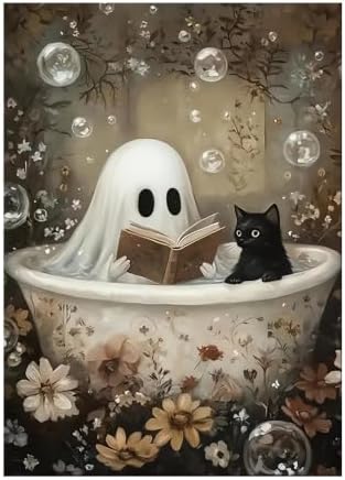 CraftBliss Halloween Reading Ghost Paint by Numbers Kit for Adults, DIY Paint by Numbers Kits for Adults Beginners Without Frame, Acrylic Paint Canvas Painting Kits Art Home Decor 16x20 Inch