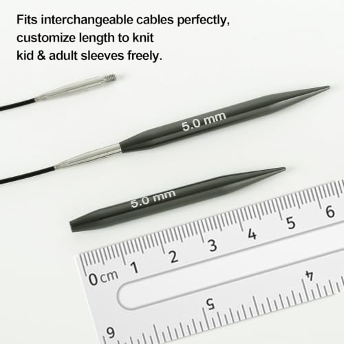 Hzkokon 2.17 Inch Short Interchangeable Knitting Needles (Gunmetal Gray)