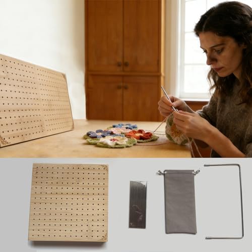 whewinhie Crochet Blocking Board with Pegs, Bamboo Knitting Board, 15.5x7.7 inch,Projects with Pattern,Foldable, Complete Square Crochet Tool Kit for Granny & Mom