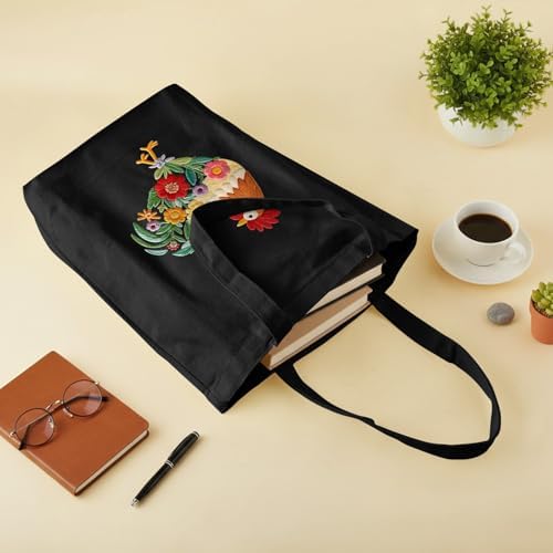 ERKOON Canvas Tote Bag Embroidery Kit for Beginners, Needlepoint Arts Crafts Cross Stitch Kits for Adults Including Stamped Embroidery Bag with Hoops, Needle, Instruction and Color Threads (Rooster)