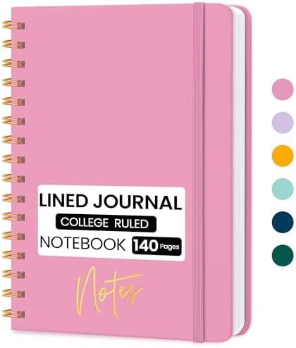 Lined Spiral Journal Notebook, A5 College Ruled Notebook for Note-Taking