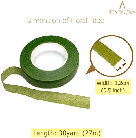 BEADNOVA Floral Tape 1/2inch Flower Tape Green Floral Tape for Bouquets Floral Arranging Stem Wrap Craft (Green, 30yards)