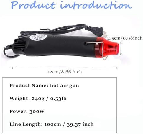 Glbum Mini Heat Gun for Epoxy Resin 300W Portable Handheld Black Heat Gun for Crafts Embossing, Shrink Wrapping, Drying Paint, Clay, Rubber Stamp Heat Tools, Dryer Craft Heat Tool for Cup Turner