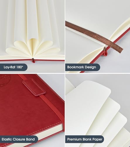 Biuwory A5 Hardcover Blank Journal Notebook, Leather Sketchbook for Drawing | 140 Unlined Pages Vintage Notebook, 5.7"×8.3" Travel Diary for Work, School, Art Journal, Daily Writing for Women & Men