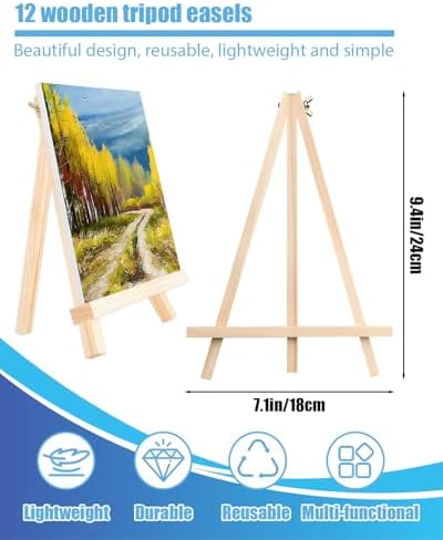 Painting Easel, 12 Pack Wooden Table Top Easels Wooden Easel for Painting, Portable Canvas Photo Picture Sign Holder (Orignal, 7.1 "L x 9.4 "H)