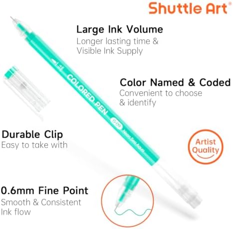 Shuttle Art Colored Pens, 100 Vibrant Colors Cute Journal Pens 0.6mm Fine Point Colored Gel Pens for Black Paper in Portable Bag for Coloring Writing Drawing Journaling Note Taking School Office Home