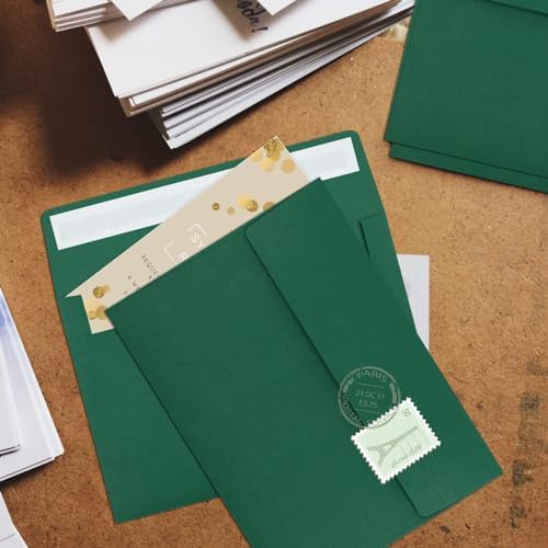 65 Packs 4x6 Envelopes A4 for Invitations, Printable Envelope Self Seal For Weddings, Invitations, Photos, Greeting Cards, Mailing (Dark Green)