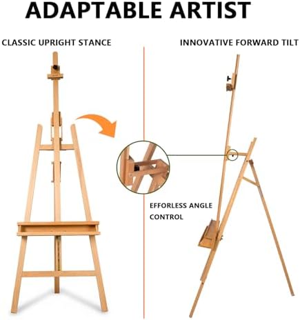 DJAR Large Painters Easel for Painting, Holds Canvas up to 49", Natural | Sturdy Solid Beech Wood Studio Floor Display Stand, Adjustable Artist Easel with Storage Tray, Ideal for Adults and Students