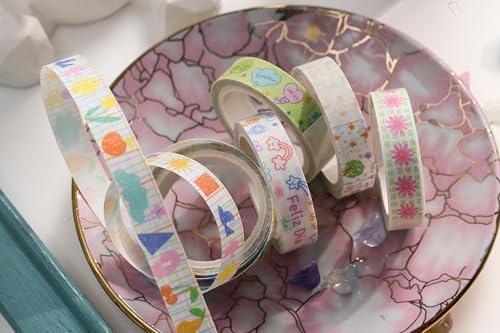 Cute Pattern Washi Tape Set 5 Rolls Glitter Cover Decorative Wide Kawaii Masking Tapes for Arts, DIY Crafts, Journals, Planners, Scrapbook, Wrapping (11 Girly Mix)