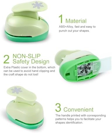 UCEC Craft Snowflakes Paper Punch, Light Green, 1-Inch Pattern Size, Decorative Shape Cutter for Paper Projects