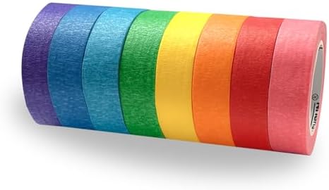 Colored Masking Tape 8 Rolls 0.7 Inch x 13 Yard Kids DIY Craft Set, Colored Tape for Classroom & Party Decorations Art Projects, Labeling or Coding, Assorted Color Coded and Home Painting