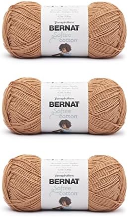 Bernat Softee Cotton Yarn for Crocheting Soft, Sandstone, 3-Pack