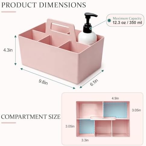 Multipurpose Caddy Organizer with Handle Plastic Desk Storage, Pink