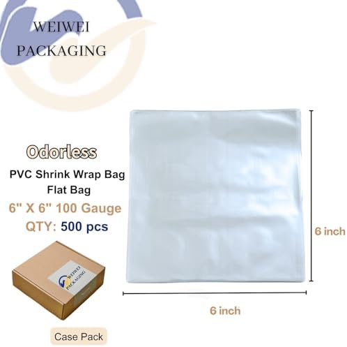 Weiwei - 500PCS 6x6 inch PVC Shrink Wrap Bags Odorless 100 Gauge for Soap, Case, Bath Bomb