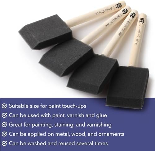 Bates- Foam Paint Brushes, 2 Inch, 16 Pack, Wooden Handle | for Painting, Staining, Varnish, Glue Application and DIY Crafts on Wood, Metal