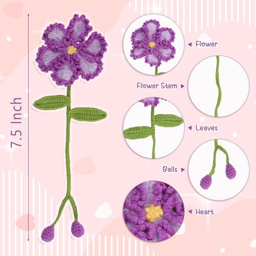 WSICSE 8-Pc Crochet Flower Bookmark Kit, Handmade Floral DIY Set