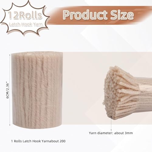 AKZYTUE 12 Rolls Latch Hook Yarn, Precut Rug Yarn for Latch Hook Kits, Crochet Yarn Bundles for Latch Hook Rug Making, DIY Tapestry Crafts for Adults & Beginners,Beige