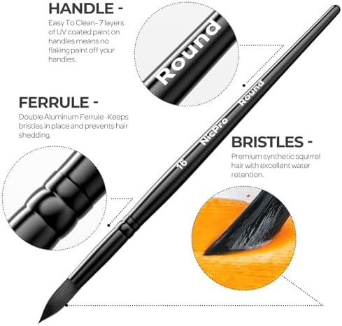 Nicpro 12pcs Watercolor Paint Brushes, Round Pointed Tip Paint Brush Set