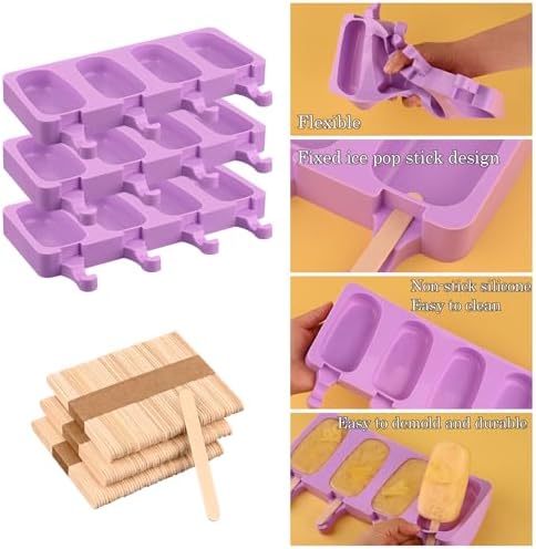 Sakolla Large Oval Silicone Popsicle Molds, 4 Cavities, Set of 3
