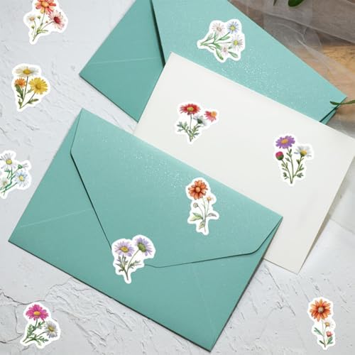 Wildflower Stickers,500pcs Daisy Flower Floral Theme Aesthetic Stickers Waterproof Vinyl Decorative Label Stickers Self-Adhesive Labels for Envelopes Gift Wrap